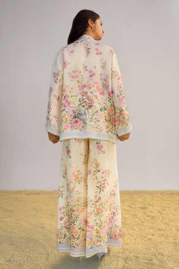 Dash And Dot Pastel Floral Print Pant Set With Scarf 
