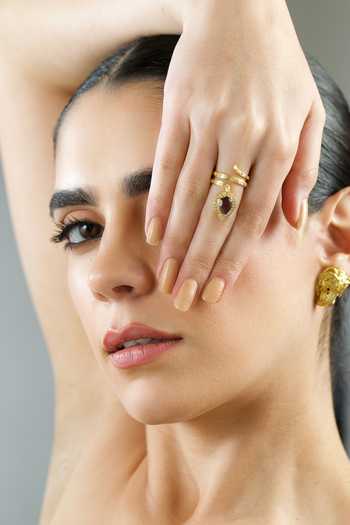 MAALICIOUS JEWELRY Gold Plated Gilded Coil Garnet January Birthstone Ring Online at Aza Fashions MAALICIOUS JEWELRY_Gold Plated Gilded Coil Garnet January Birthstone Ring _Online_at_Aza_Fashions
