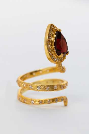 Shop MAALICIOUS JEWELRY Gold Plated Gilded Coil Garnet January Birthstone Ring Online at Aza Fashions Shop_MAALICIOUS JEWELRY_Gold Plated Gilded Coil Garnet January Birthstone Ring _Online_at_Aza_Fashions