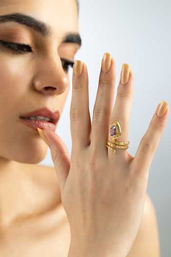 MAALICIOUS JEWELRY Gilded Coil Amethyst February Birthstone Ring 