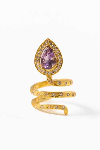 MAALICIOUS JEWELRY Gilded Coil Amethyst February Birthstone Ring 
