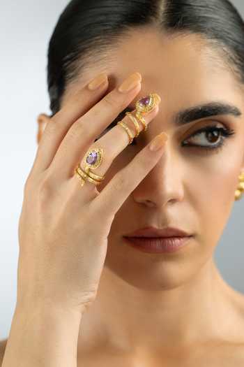 MAALICIOUS JEWELRY Gold Plated Gilded Coil Amethyst February Birthstone Ring Online at Aza Fashions MAALICIOUS JEWELRY_Gold Plated Gilded Coil Amethyst February Birthstone Ring _Online_at_Aza_Fashions