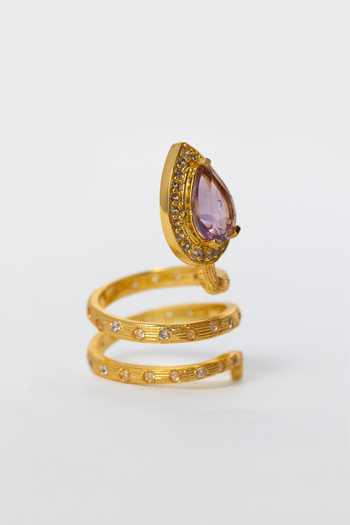 Buy MAALICIOUS JEWELRY Gold Plated Gilded Coil Amethyst February Birthstone Ring Online at Aza Fashions Buy_MAALICIOUS JEWELRY_Gold Plated Gilded Coil Amethyst February Birthstone Ring _Online_at_Aza_Fashions