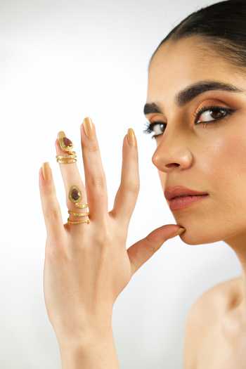 MAALICIOUS JEWELRY_Gold Plated Gilded Coil March Bloodstone Ring _Online_at_Aza_Fashions