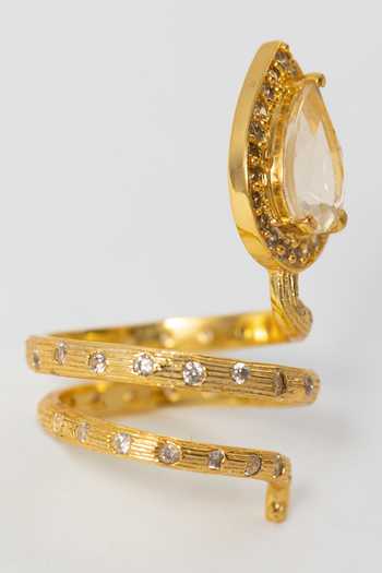 MAALICIOUS JEWELRY Gold Plated Gilded Coil White Topaz April Birthstone Ring Online at Aza Fashions MAALICIOUS JEWELRY_Gold Plated Gilded Coil White Topaz April Birthstone Ring _Online_at_Aza_Fashions