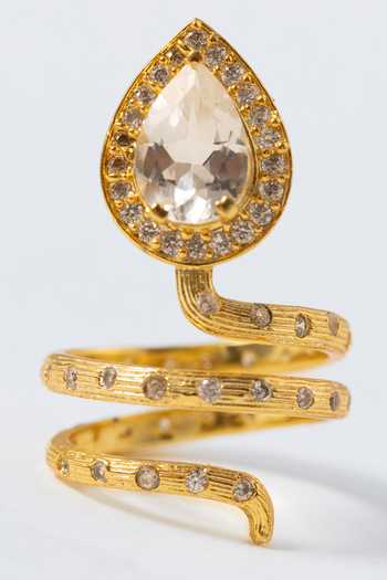 MAALICIOUS JEWELRY Gilded Coil White Topaz April Birthstone Ring 