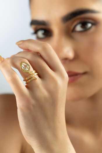 MAALICIOUS JEWELRY Gilded Coil White Topaz April Birthstone Ring 