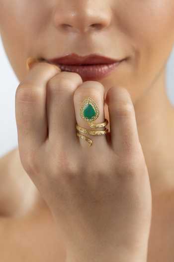 MAALICIOUS JEWELRY Gilded Coil Green Onyx May Birthstone Ring 