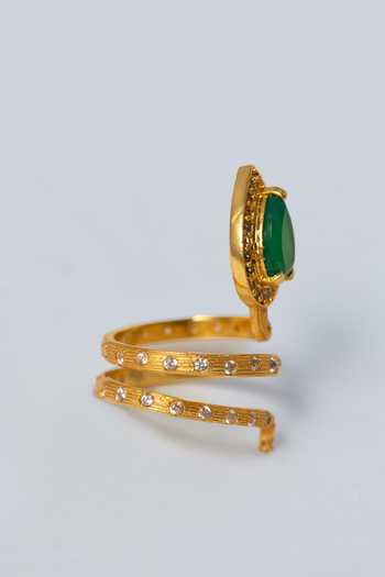 MAALICIOUS JEWELRY Green Gilded Coil Onyx May Birthstone Ring Online at Aza Fashions MAALICIOUS JEWELRY_Green Gilded Coil Onyx May Birthstone Ring _Online_at_Aza_Fashions