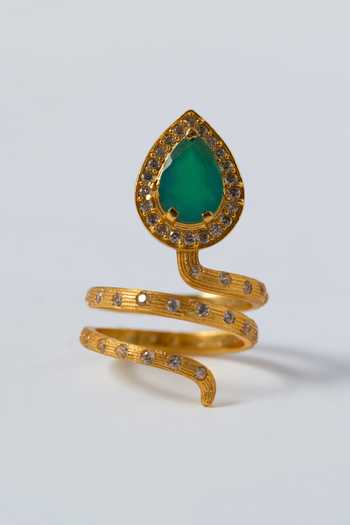 MAALICIOUS JEWELRY Gilded Coil Green Onyx May Birthstone Ring 