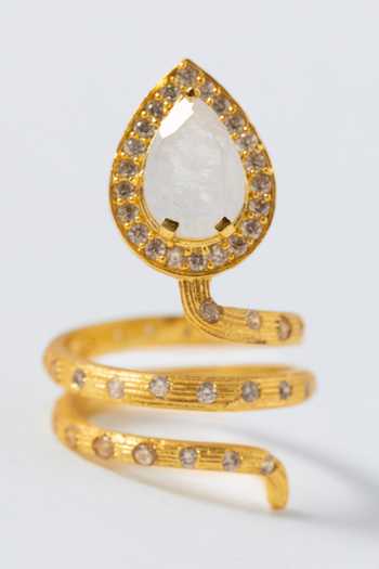 MAALICIOUS JEWELRY Gilded Coil Moonstone June Birthstone Ring 