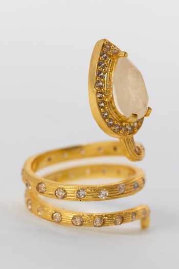 MAALICIOUS JEWELRY_White Gilded Coil Moonstone June Birthstone Ring _Online_at_Aza_Fashions