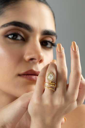 MAALICIOUS JEWELRY Gilded Coil Moonstone June Birthstone Ring 