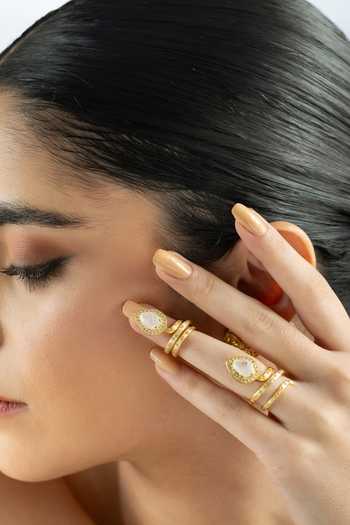 Buy_MAALICIOUS JEWELRY_White Gilded Coil Moonstone June Birthstone Ring _Online_at_Aza_Fashions