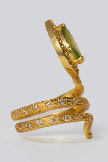 MAALICIOUS JEWELRY_Green Gilded Coil Peridot August Birthstone Ring _Online_at_Aza_Fashions