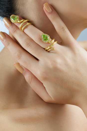 Buy_MAALICIOUS JEWELRY_Green Gilded Coil Peridot August Birthstone Ring _Online_at_Aza_Fashions