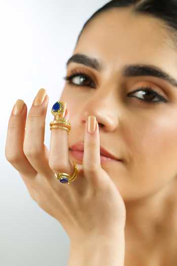 MAALICIOUS JEWELRY_Blue Gilded Coil Lapis September Birthstone Ring _Online_at_Aza_Fashions