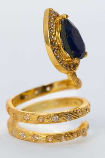 Buy_MAALICIOUS JEWELRY_Blue Gilded Coil Lapis September Birthstone Ring _Online_at_Aza_Fashions