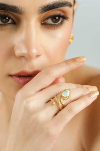 MAALICIOUS JEWELRY Gilded Coil Opal October Birthstone Ring 