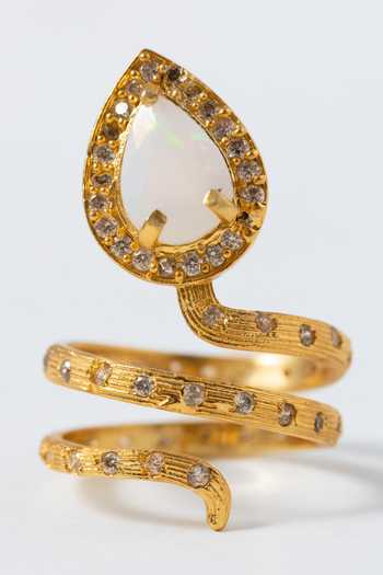 MAALICIOUS JEWELRY Gilded Coil Opal October Birthstone Ring 