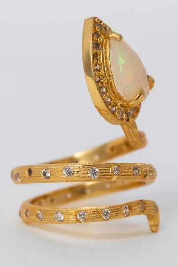 Buy_MAALICIOUS JEWELRY_Gold Plated Gilded Coil Opal October Birthstone Ring _Online_at_Aza_Fashions