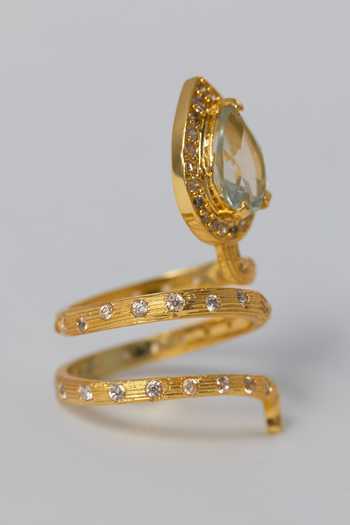 MAALICIOUS JEWELRY Blue Gilded Coil Topaz December Birthstone Ring Online at Aza Fashions MAALICIOUS JEWELRY_Blue Gilded Coil Topaz December Birthstone Ring _Online_at_Aza_Fashions