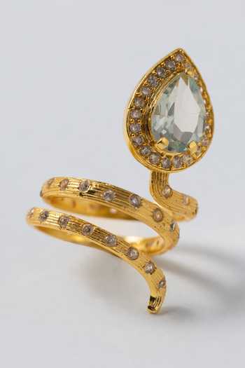 MAALICIOUS JEWELRY Gilded Coil Blue Topaz December Birthstone Ring 