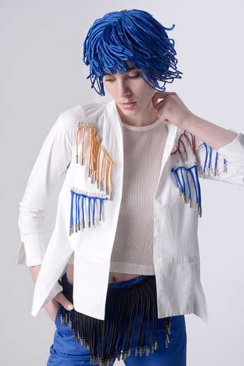 Nitin Bal Chauhan_White Cotton Embroidery Shawl Neck 3d Hand Shirt _Online_at_Aza_Fashions