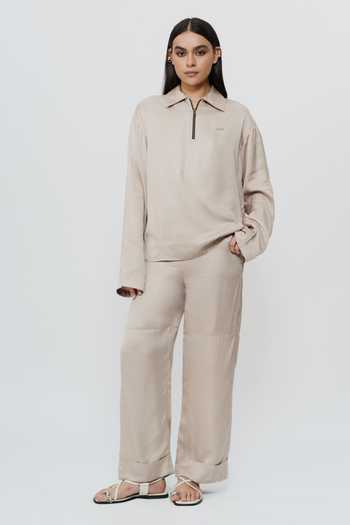 AK-OK Khaki Silk Shirt & Trouser Co-Ord Set 