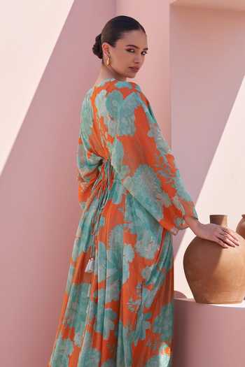 Archana Shah Floral Sequin Embroidered Kaftan Dress 