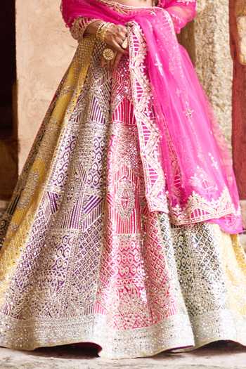 ANGAD SINGH Multi Color Silk Sweetheart Neck Rang Mirror Embroidered Lehenga Set Online at Aza Fashions ANGAD SINGH_Multi Color Silk Sweetheart Neck Rang Mirror Embroidered Lehenga Set _Online_at_Aza_Fashions