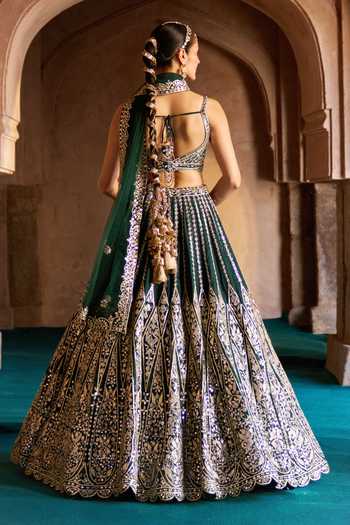 ANGAD SINGH Zamurrud Embroidered Raw Silk Lehenga Set 