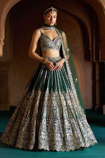 ANGAD SINGH Zamurrud Embroidered Raw Silk Lehenga Set 