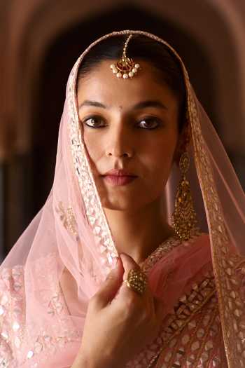 ANGAD SINGH_Pink Silk V-neck Kesar Embroidered Raw Lehenga Set _Online_at_Aza_Fashions