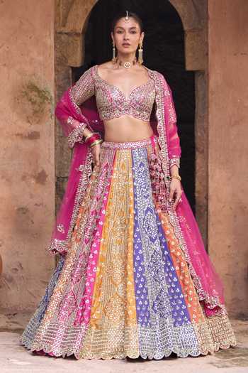 ANGAD SINGH Prism Embroidered Raw Silk Lehenga Set 