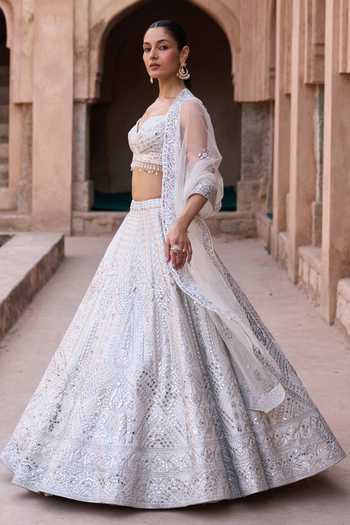 ANGAD SINGH_Ivory Silk Sweetheart Neck Chaandni Raw Embroidered Lehenga Set _Online_at_Aza_Fashions