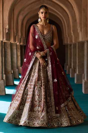 ANGAD SINGH Prithvi Embroidered Raw Silk Bridal Lehenga Set 