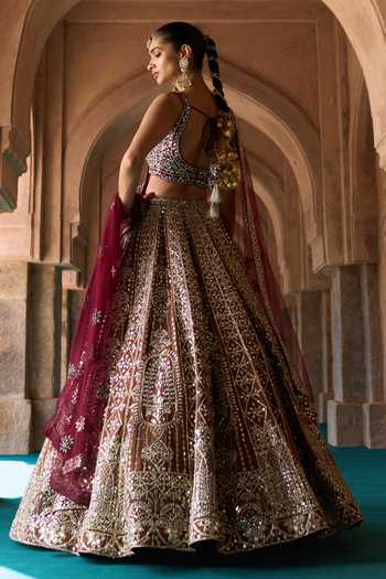ANGAD SINGH Prithvi Embroidered Raw Silk Bridal Lehenga Set 