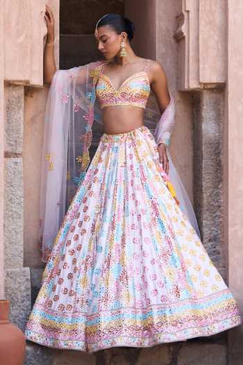 ANGAD SINGH Phool Embroidered Raw Silk Lehenga Set 