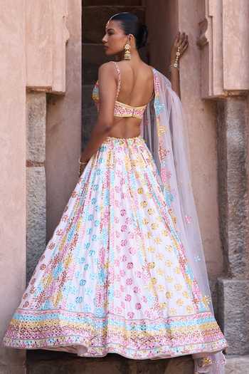 ANGAD SINGH Phool Embroidered Raw Silk Lehenga Set 