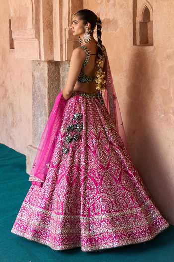 ANGAD SINGH Jyot Mirror Embroidered Raw Silk Lehenga Set 