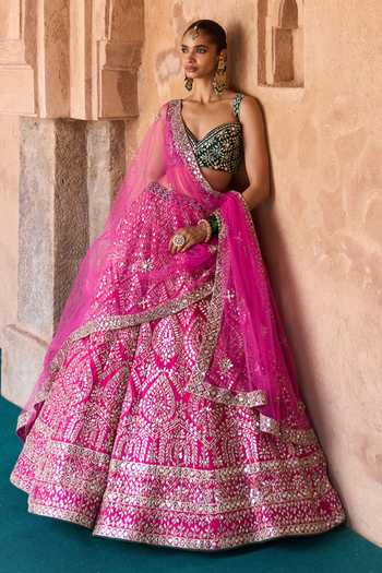 ANGAD SINGH Jyot Mirror Embroidered Raw Silk Lehenga Set 