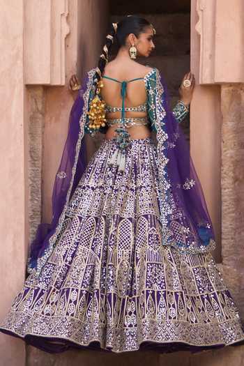 ANGAD SINGH Neelam Mirror Embroidered Raw Silk Lehenga Set 