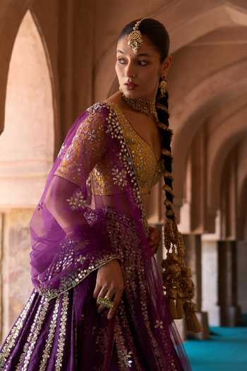 ANGAD SINGH Purple Silk Sweetheart Neck Raat Rani Embroidered Raw Lehenga Set Online at Aza Fashions ANGAD SINGH_Purple Silk Sweetheart Neck Raat Rani Embroidered Raw Lehenga Set _Online_at_Aza_Fashions