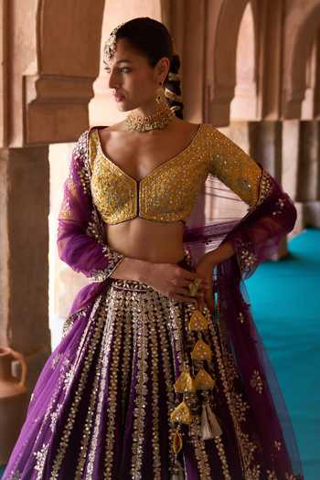 Buy ANGAD SINGH Purple Silk Sweetheart Neck Raat Rani Embroidered Raw Lehenga Set Online at Aza Fashions Buy_ANGAD SINGH_Purple Silk Sweetheart Neck Raat Rani Embroidered Raw Lehenga Set _Online_at_Aza_Fashions