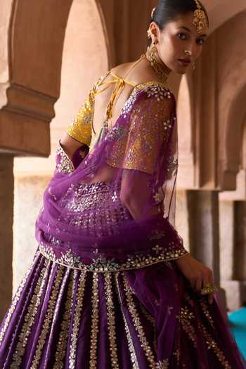 Shop ANGAD SINGH Purple Silk Sweetheart Neck Raat Rani Embroidered Raw Lehenga Set Online at Aza Fashions Shop_ANGAD SINGH_Purple Silk Sweetheart Neck Raat Rani Embroidered Raw Lehenga Set _Online_at_Aza_Fashions