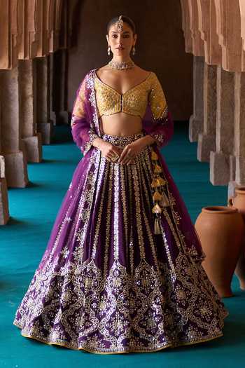 ANGAD SINGH Raat Rani Embroidered Raw Silk Lehenga Set 