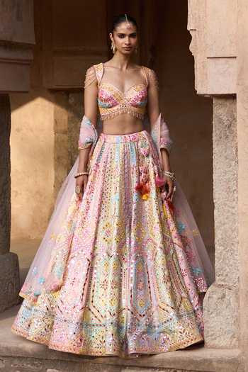 ANGAD SINGH Savera Phulkari Embroidered Raw Silk Lehenga Set 