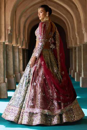 Buy ANGAD SINGH Green Silk Sweetheart Neck Sukoon Embroidered Raw Lehenga Set Online at Aza Fashions Buy_ANGAD SINGH_Green Silk Sweetheart Neck Sukoon Embroidered Raw Lehenga Set _Online_at_Aza_Fashions