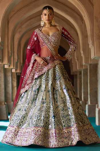 ANGAD SINGH Sukoon Embroidered Raw Silk Lehenga Set 